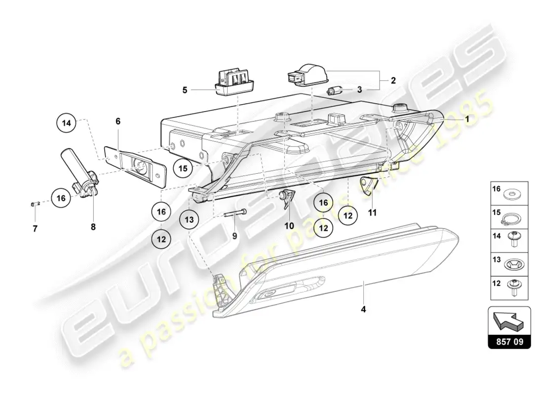 lamborghini centenario roadster (2017) glove compartment parts diagram