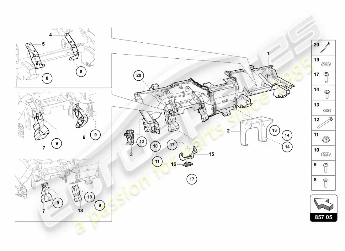 lamborghini centenario roadster (2017) cross member parts diagram