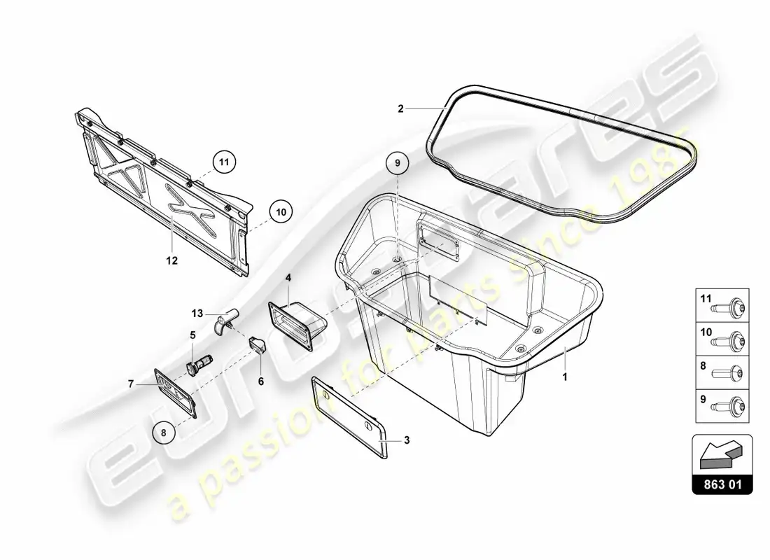 lamborghini lp580-2 coupe (2018) luggage compartment lining parts diagram