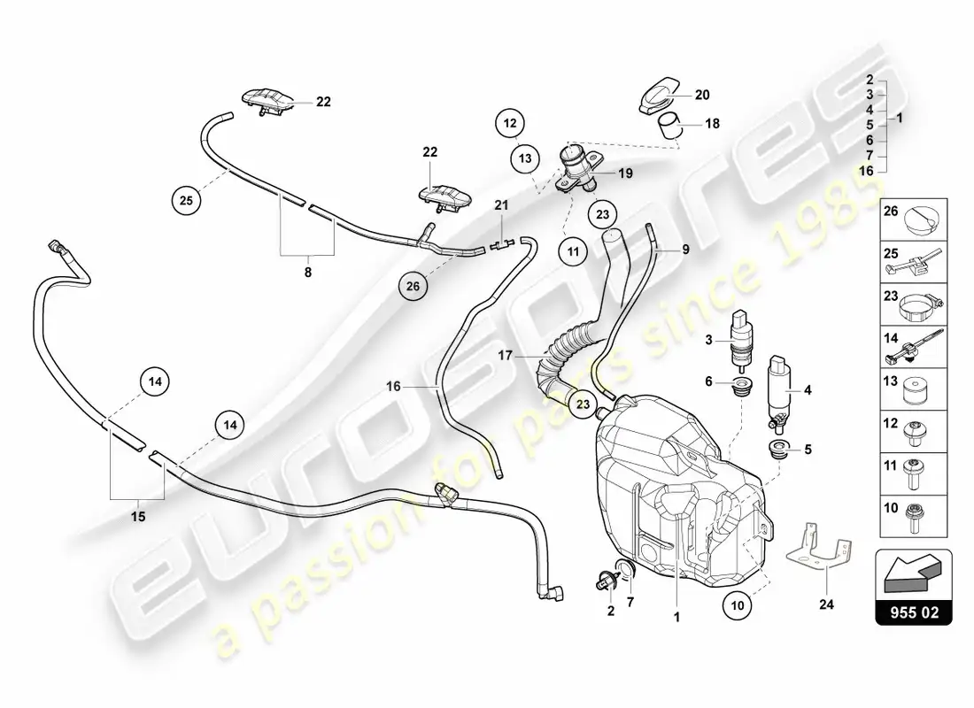 lamborghini centenario roadster (2017) windscreen washer system parts diagram
