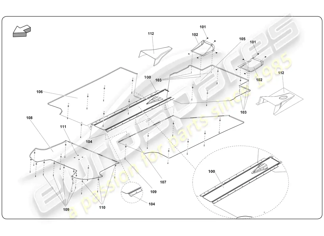 lamborghini super trofeo (2009-2014) underfloor parts diagram