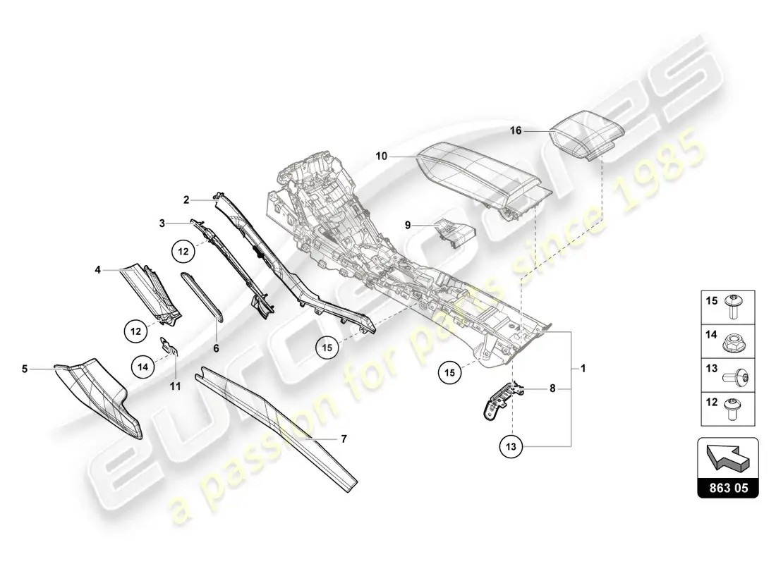 lamborghini lp580-2 coupe (2016) tunnel trim parts diagram