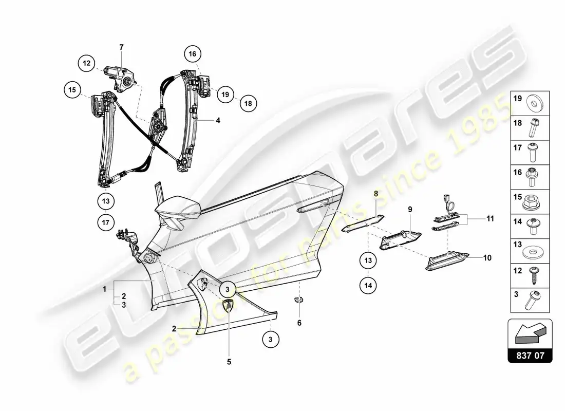 lamborghini centenario coupe (2017) driver and passenger door parts diagram