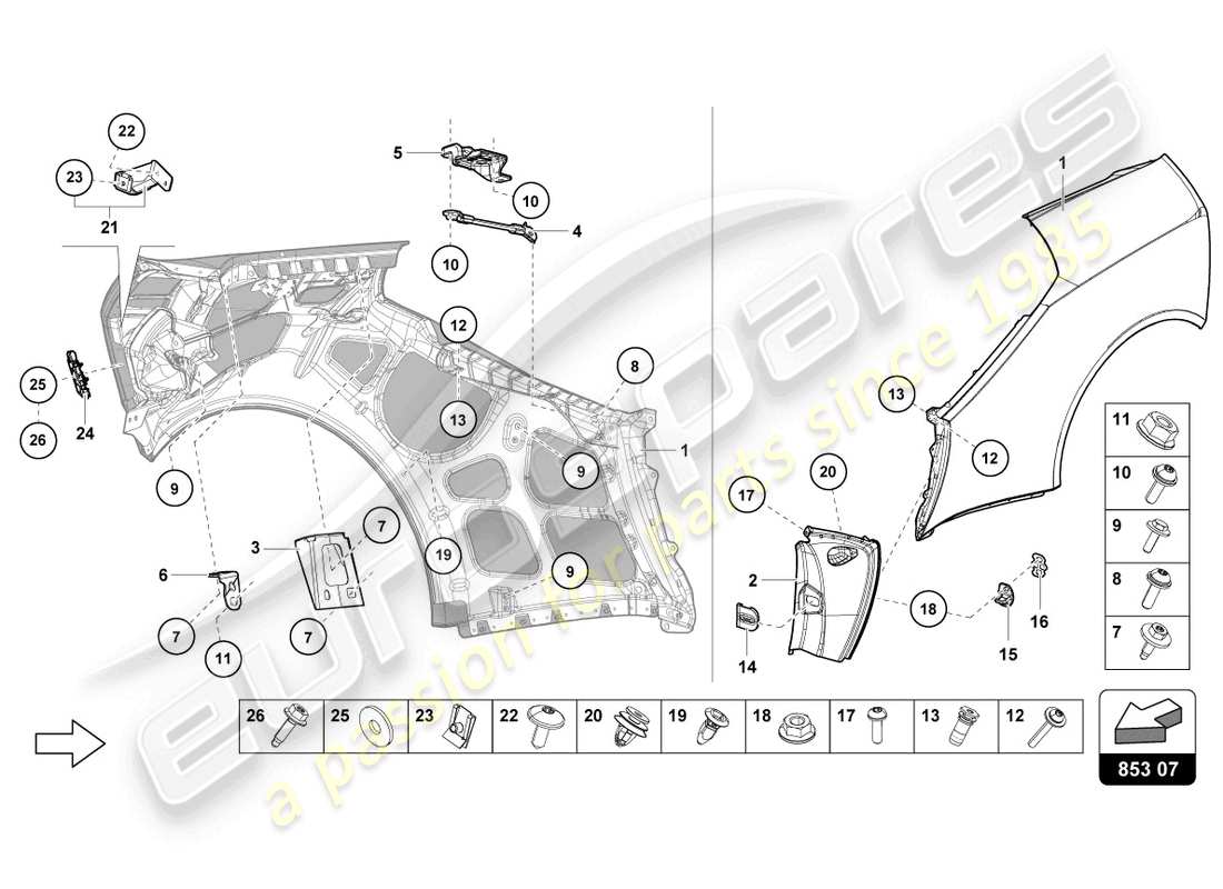 lamborghini 2022 (evo spyder) wing protector part diagram