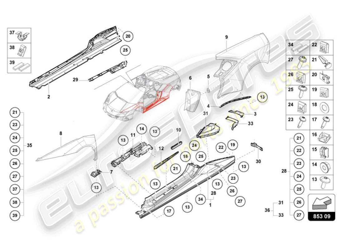 lamborghini 2024 (evo spyder) lower external side member for wheel housing part diagram