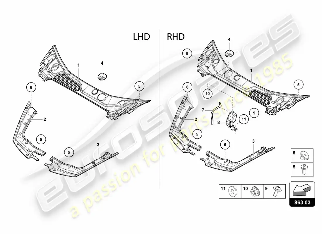 lamborghini lp580-2 coupe (2018) front end cover parts diagram