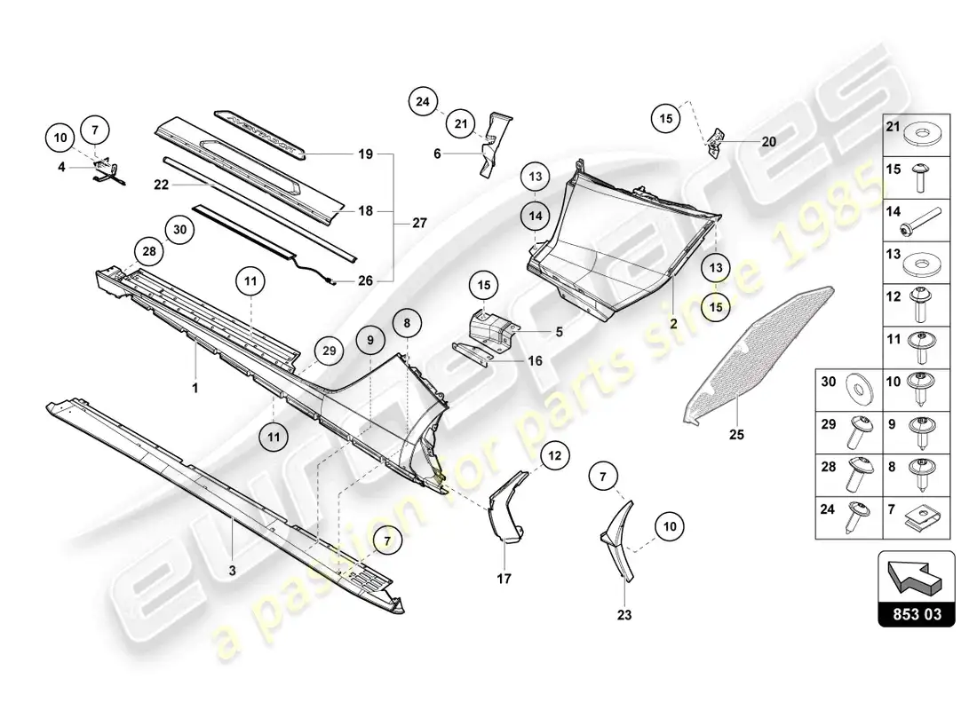 lamborghini lp740-4 s roadster (2019) lower external side member for wheel housing part diagram