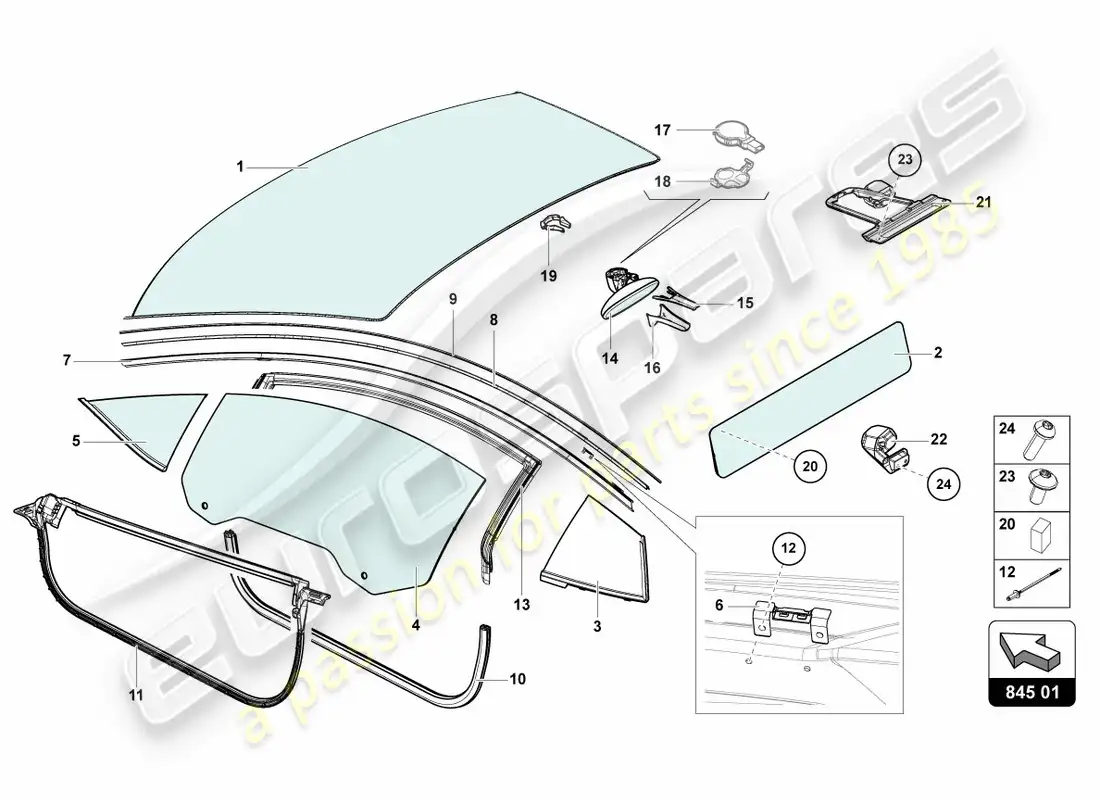 lamborghini lp700-4 coupe (2012) window glasses parts diagram
