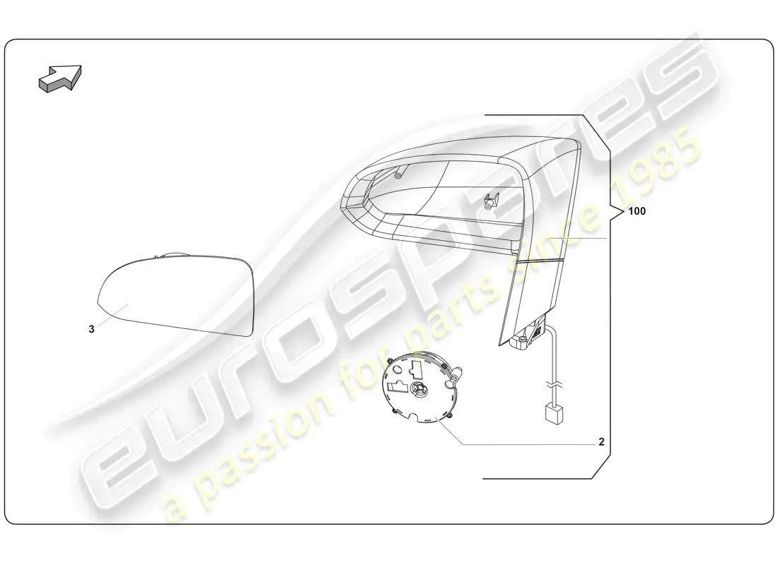 lamborghini super trofeo (2009-2014) exterior rearview mirror parts diagram