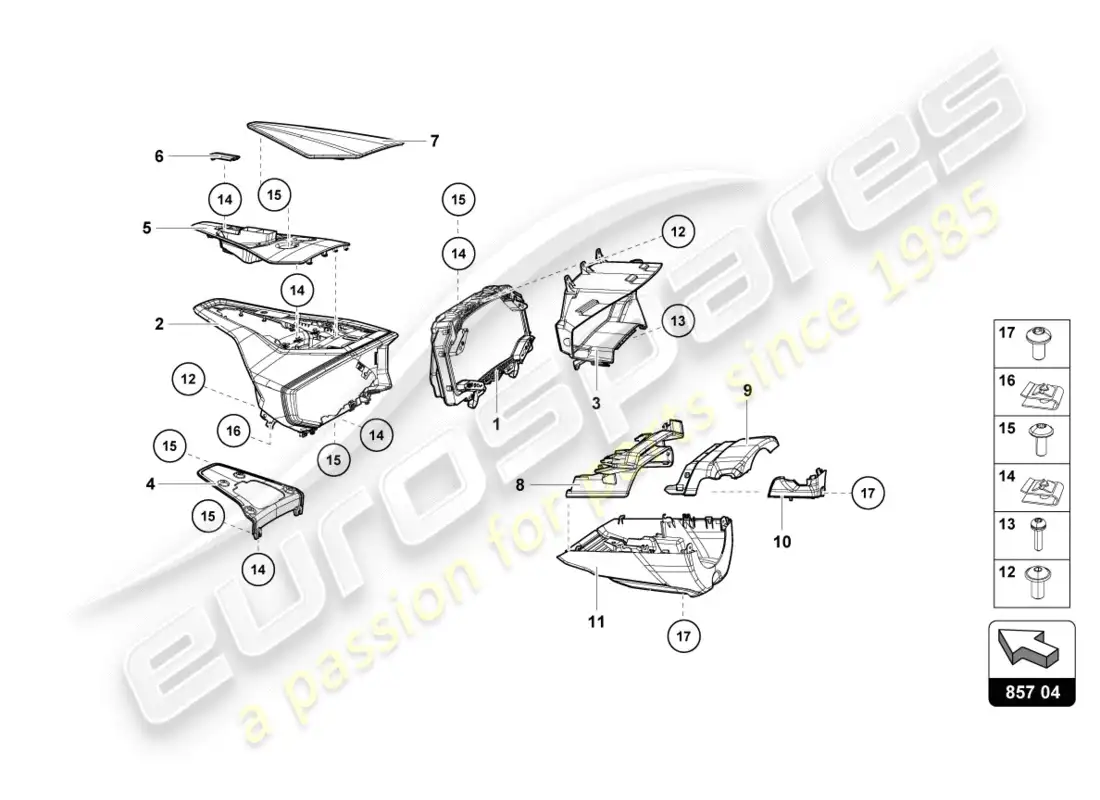 lamborghini lp580-2 coupe (2019) instrument housing for rev counter and daily distance recorder parts diagram