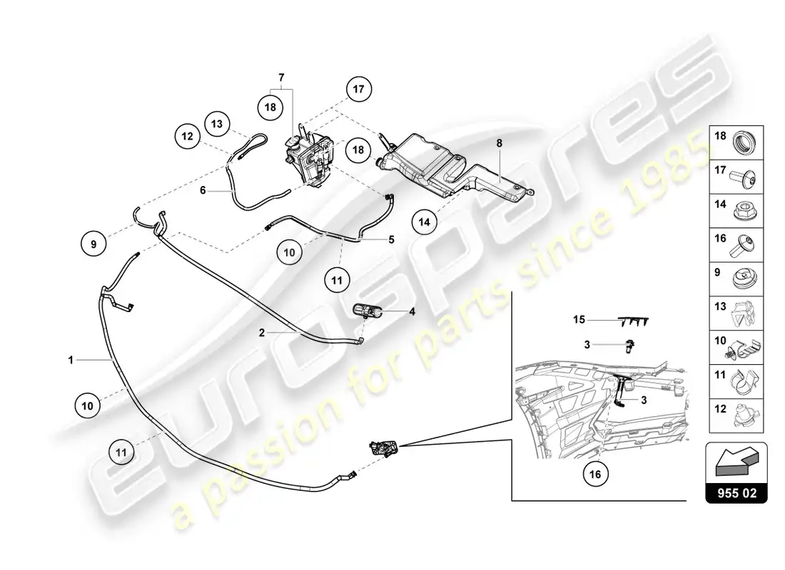lamborghini evo coupe 2wd (2020) headlight washer system parts diagram