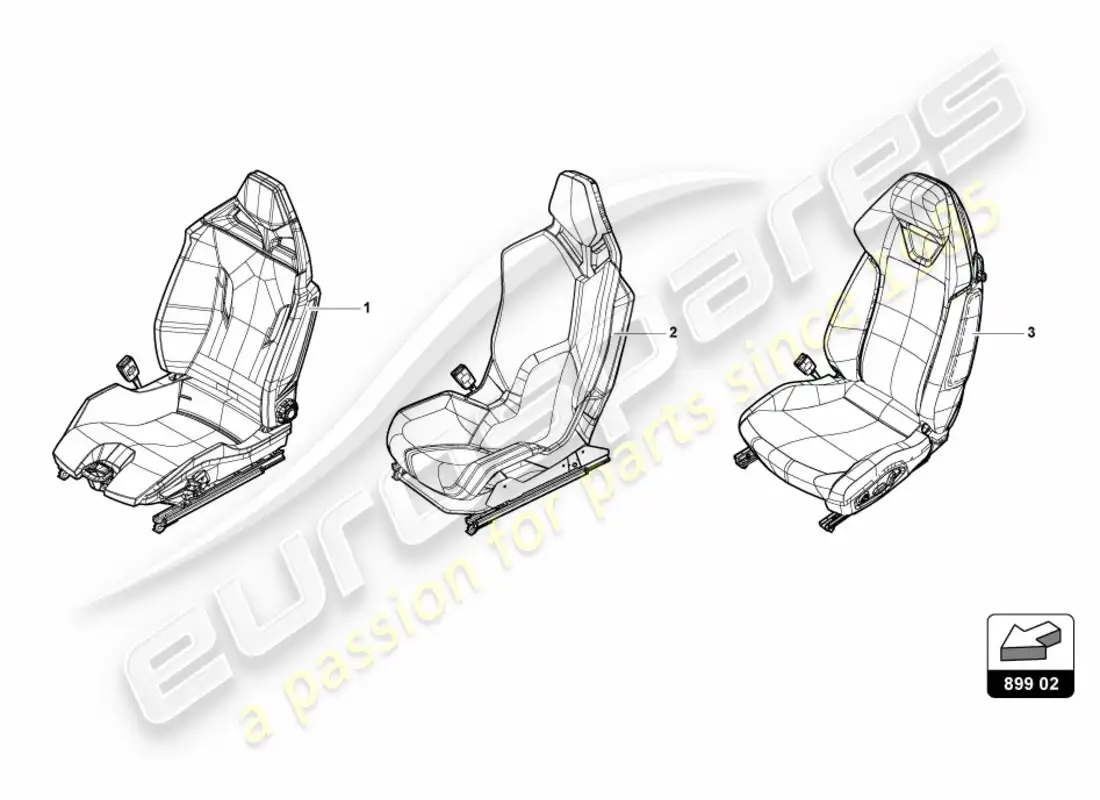 lamborghini lp610-4 avio (2016) seat, complete parts diagram