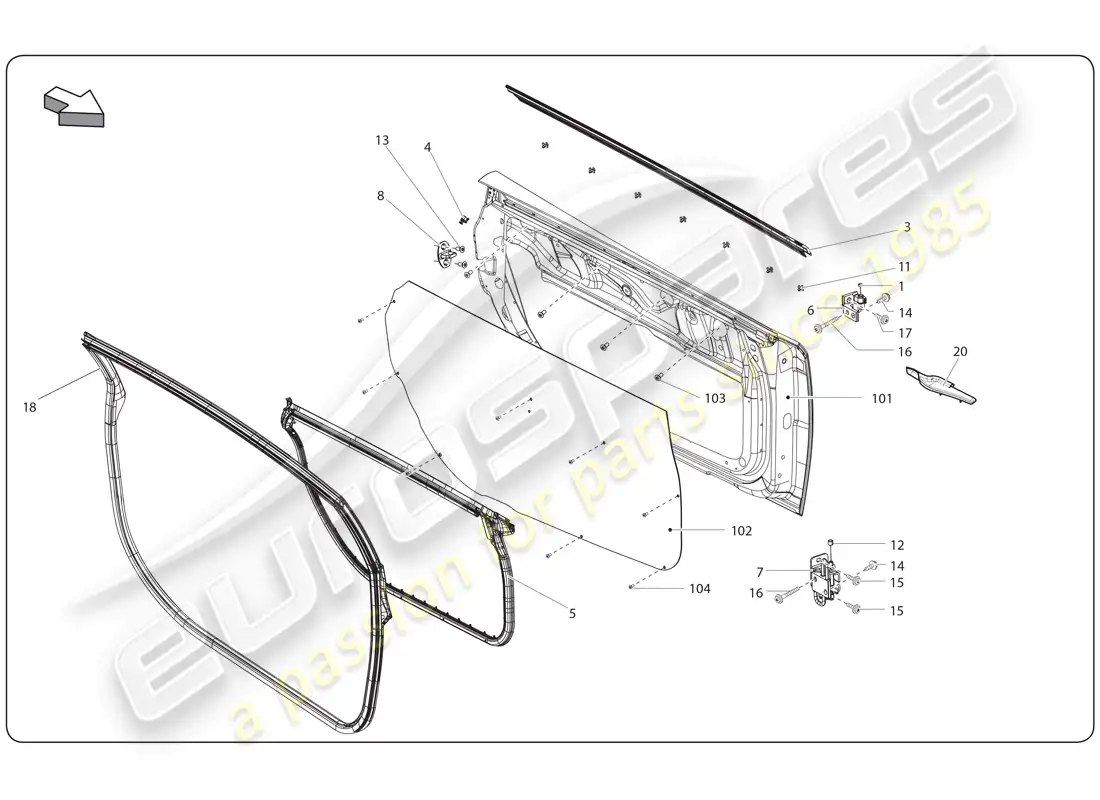 lamborghini super trofeo (2009-2014) door parts diagram