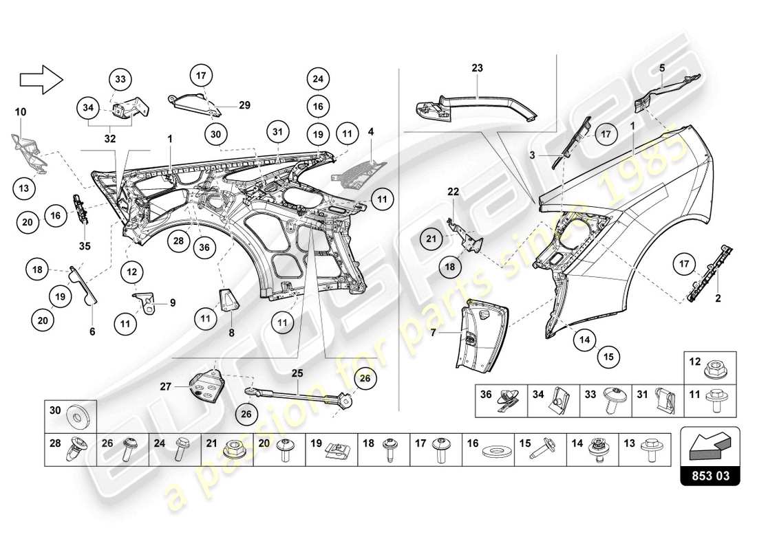 lamborghini 2023 (evo coupe 2wd) wing part diagram