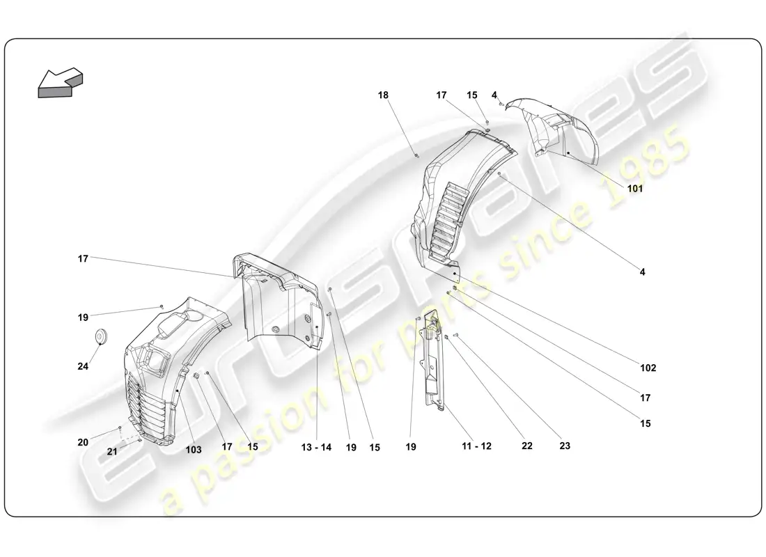 lamborghini super trofeo (2009-2014) wheel arch parts diagram
