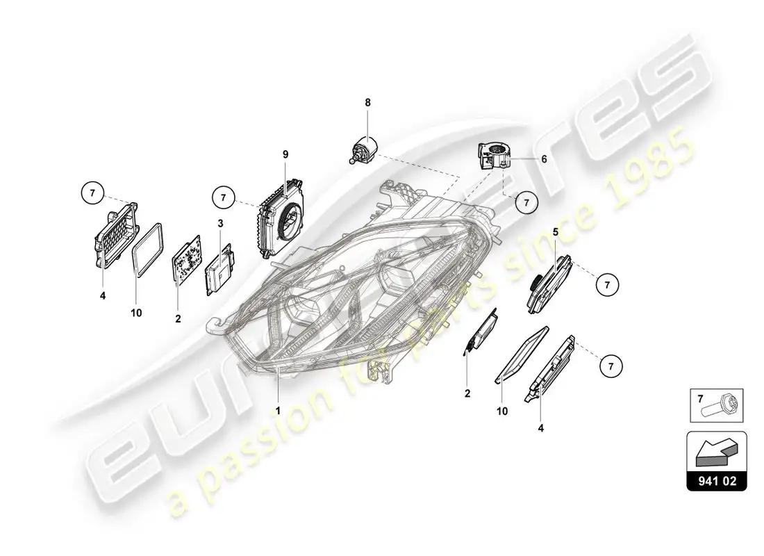 lamborghini lp610-4 coupe (2017) lighting system parts diagram