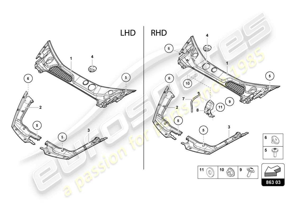 lamborghini tecnica (2023) front end cover part diagram