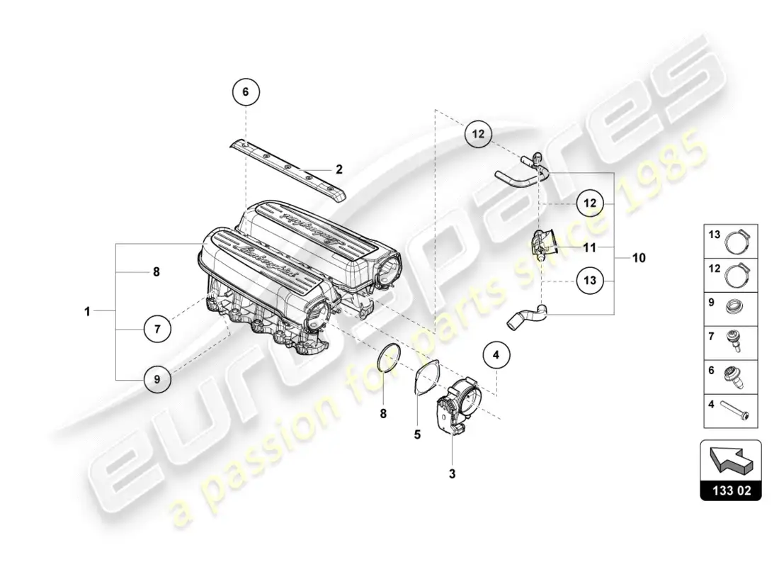 lamborghini lp600-4 zhong coupe (2016) intake manifold parts diagram