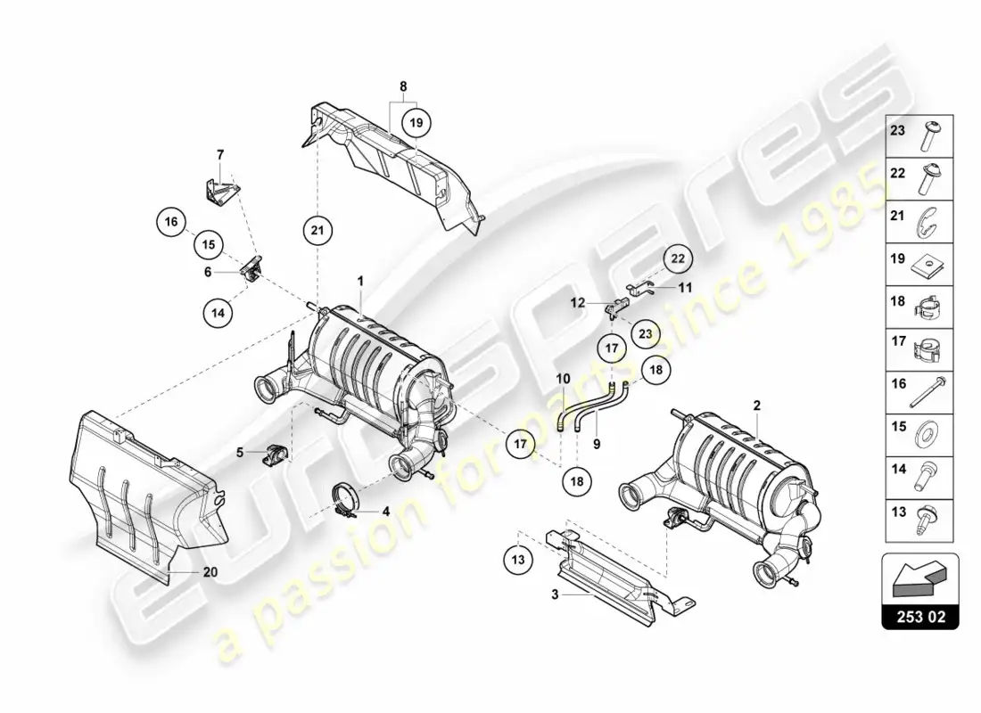 lamborghini centenario roadster (2017) silencer with catalyst parts diagram