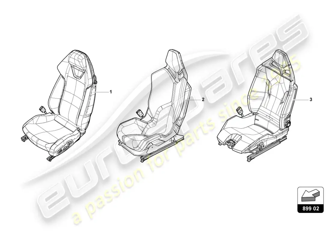 lamborghini evo coupe (2020) seat, complete parts diagram