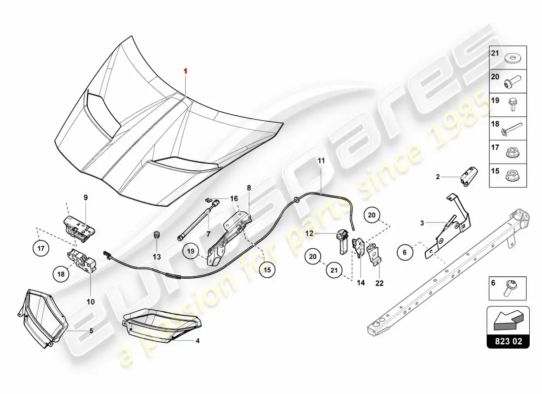lamborghini centenario roadster (2017) bonnet parts diagram