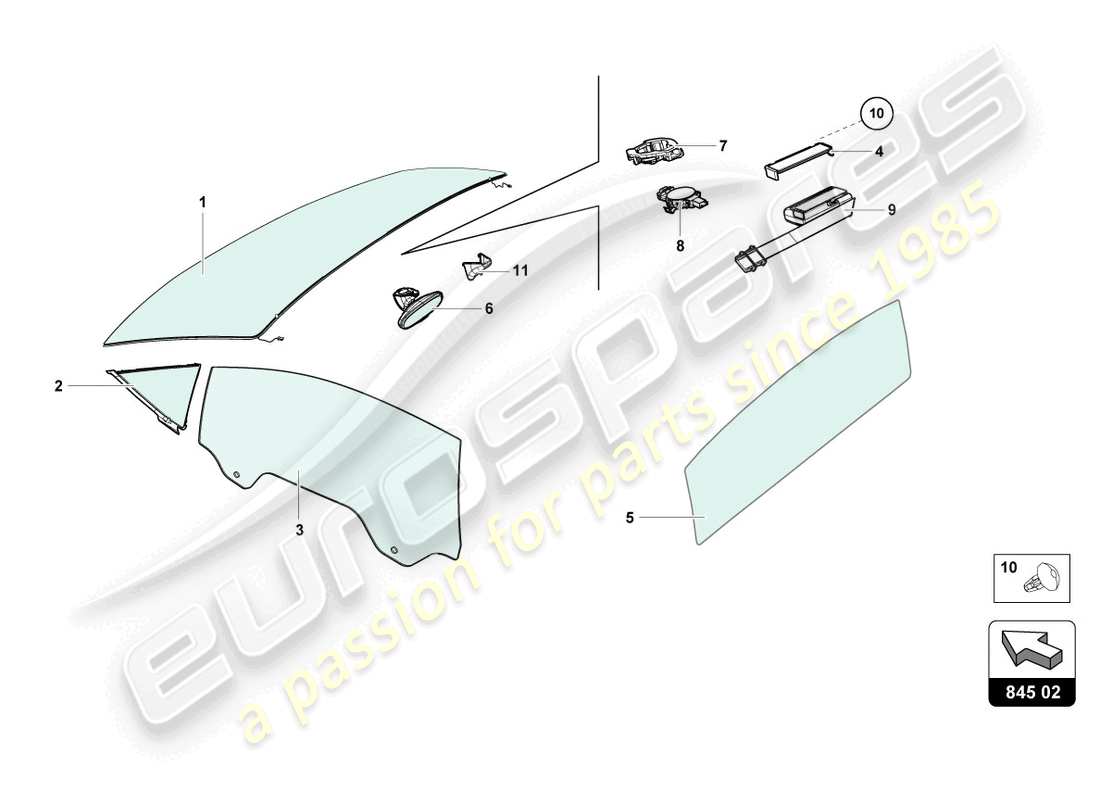 lamborghini evo spyder (2024) window glasses part diagram