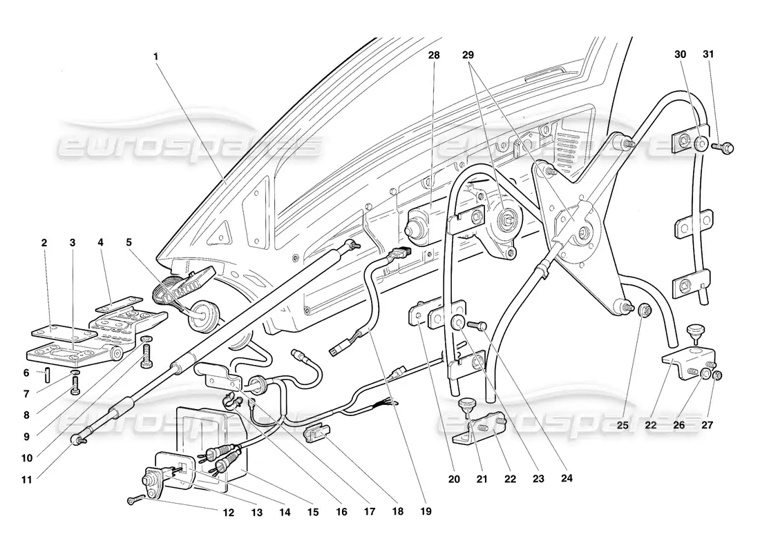 lamborghini diablo sv (1997) doors parts diagram