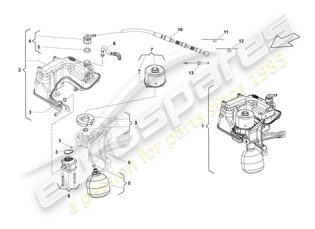 lamborghini lp560-4 spider (2013) hydraulic system and fluid container with connect. pieces part diagram