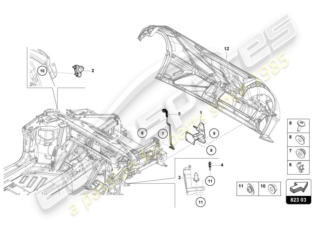 lamborghini 2024 (sto) bonnet hinge front part diagram