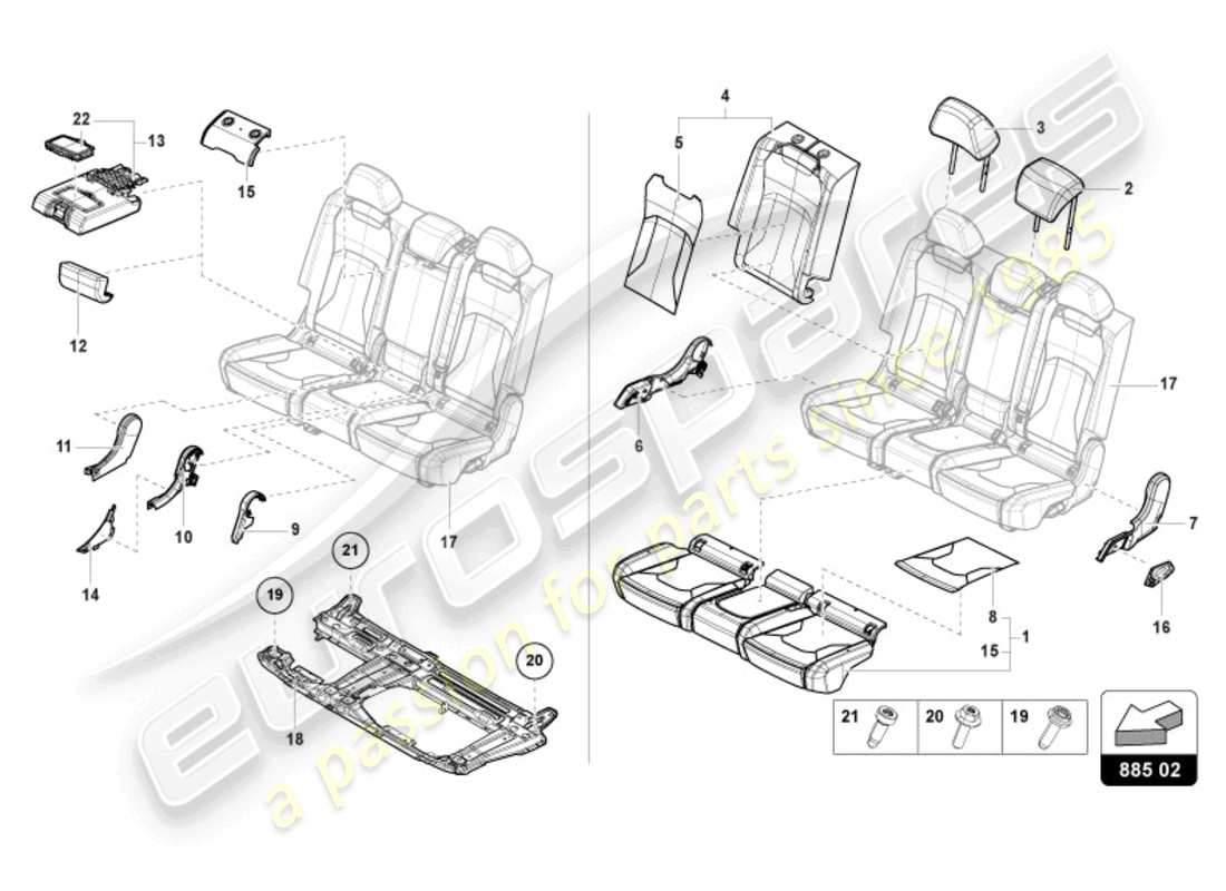 lamborghini urus performante (2024) bench seat (3-seater) parts diagram