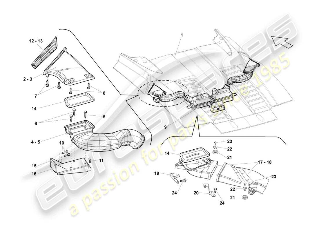 lamborghini lp570-4 spyder performante (2013) air filter with connecting parts part diagram