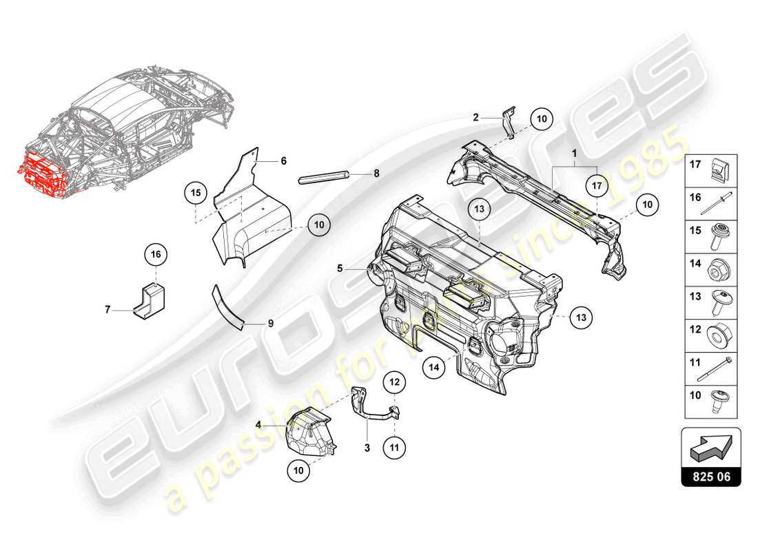 lamborghini evo spyder (2022) heat shield 'opf' part diagram