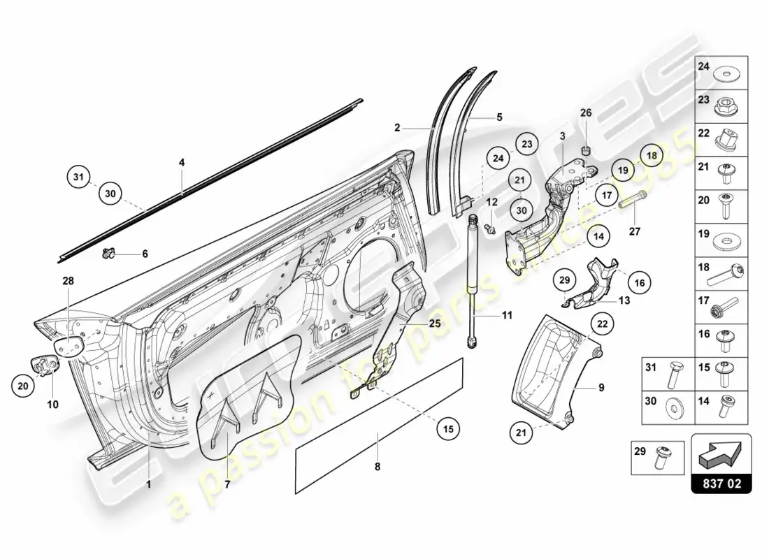 lamborghini centenario coupe (2017) driver and passenger door parts diagram