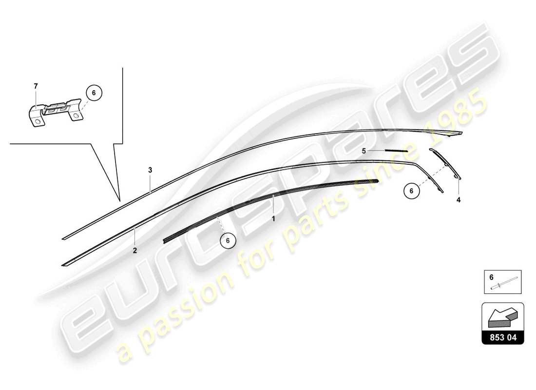 lamborghini evo coupe (2023) moldings - roof part diagram