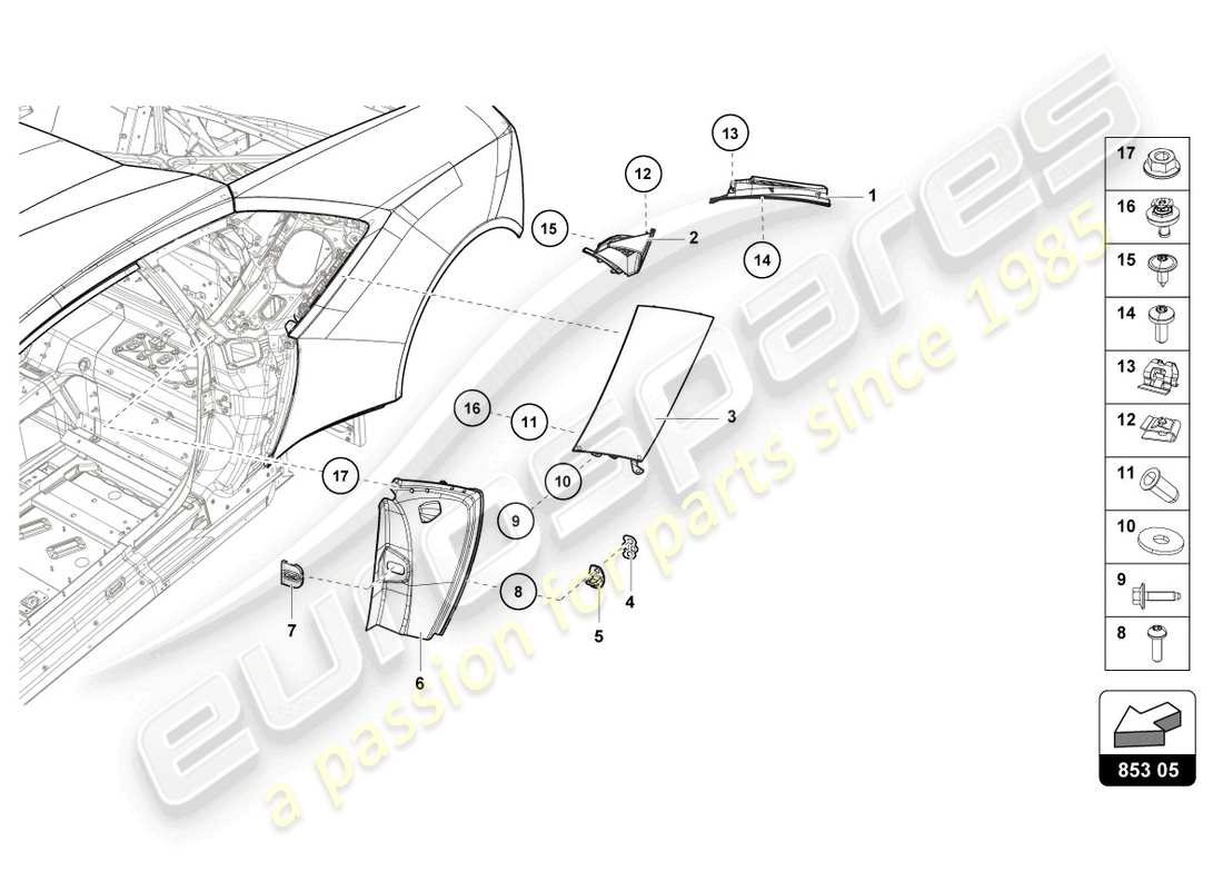 lamborghini evo coupe (2023) cover plate for side member part diagram