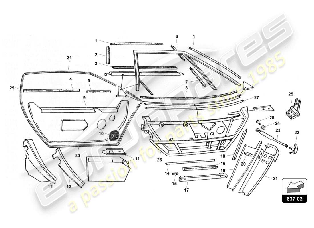 lamborghini countach 25th anniversary (1989) doors part diagram