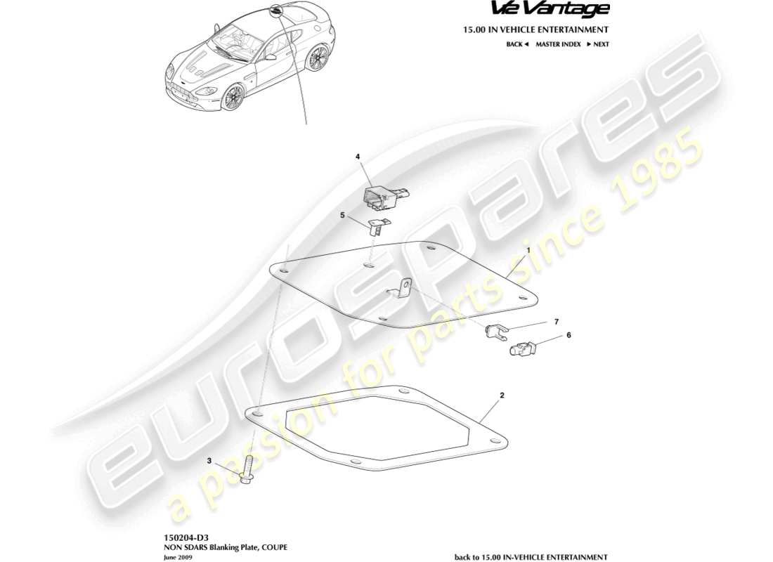 aston martin v12 vantage (2011) non sdars blanking plate, coupe part diagram