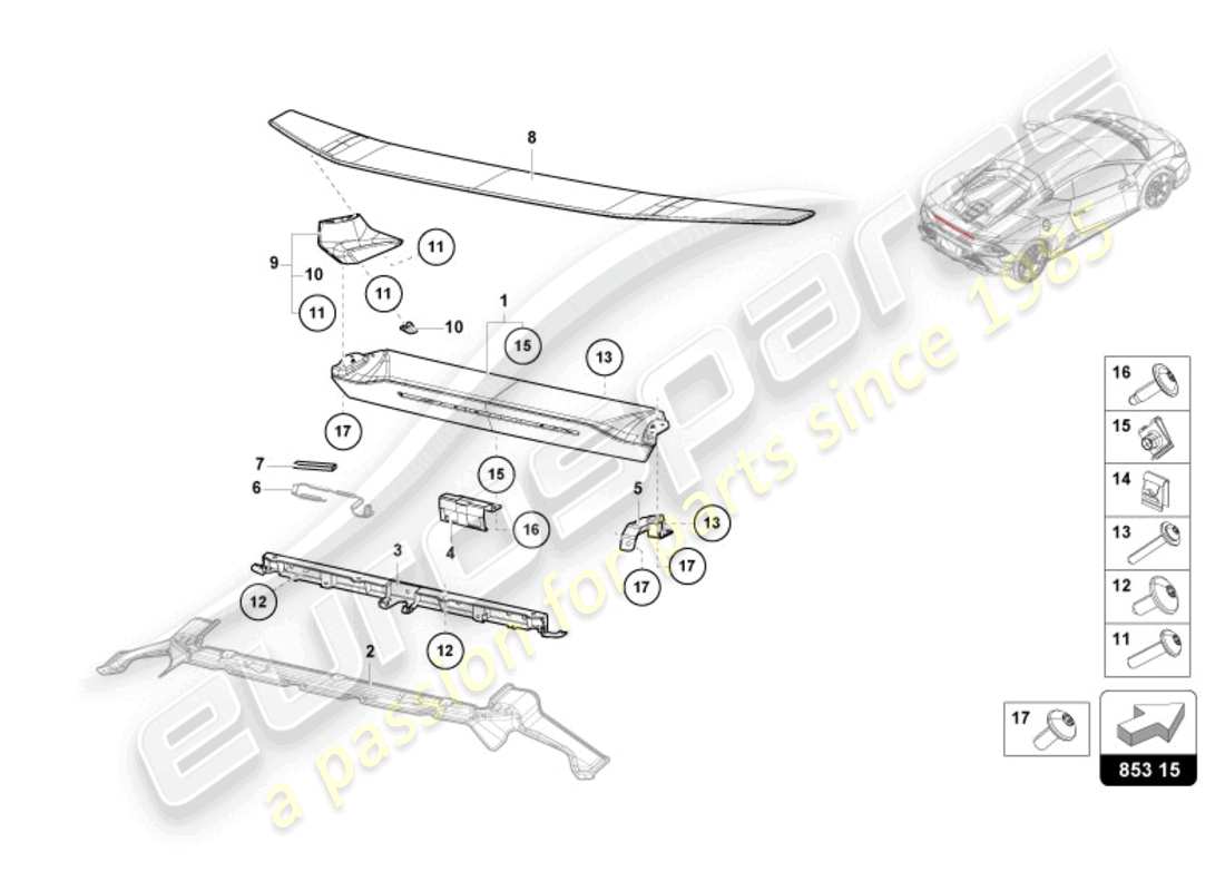 lamborghini tecnica (2023) rear panel upper part part diagram