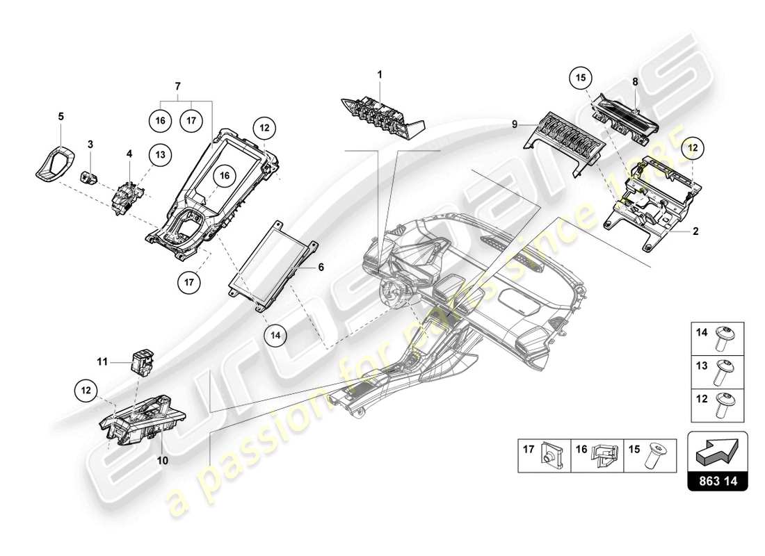 lamborghini 2021 (evo coupe 2wd) centre console, upper part part diagram