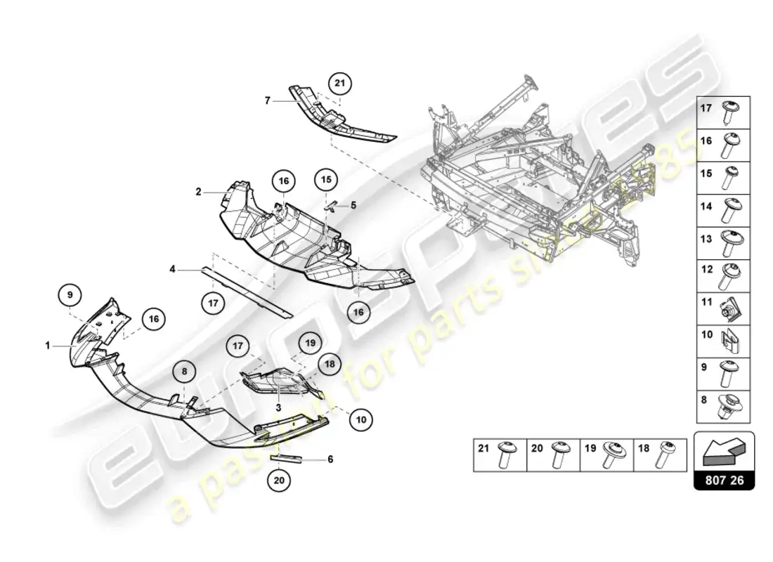 lamborghini sian (2020) bumper, complete front parts diagram