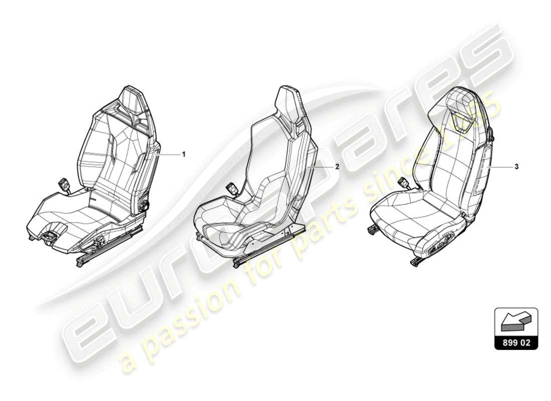 lamborghini 2022 (evo coupe) seat, complete part diagram