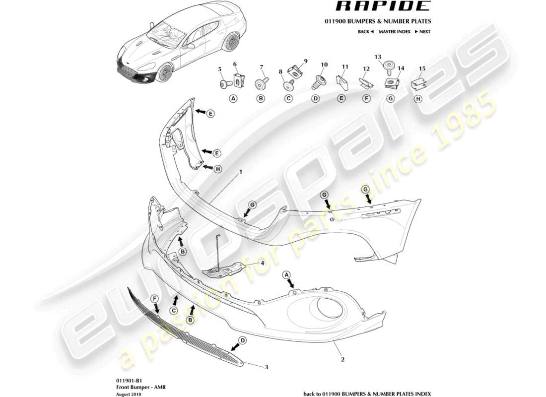 aston martin rapide (2010) front bumper, amr part diagram