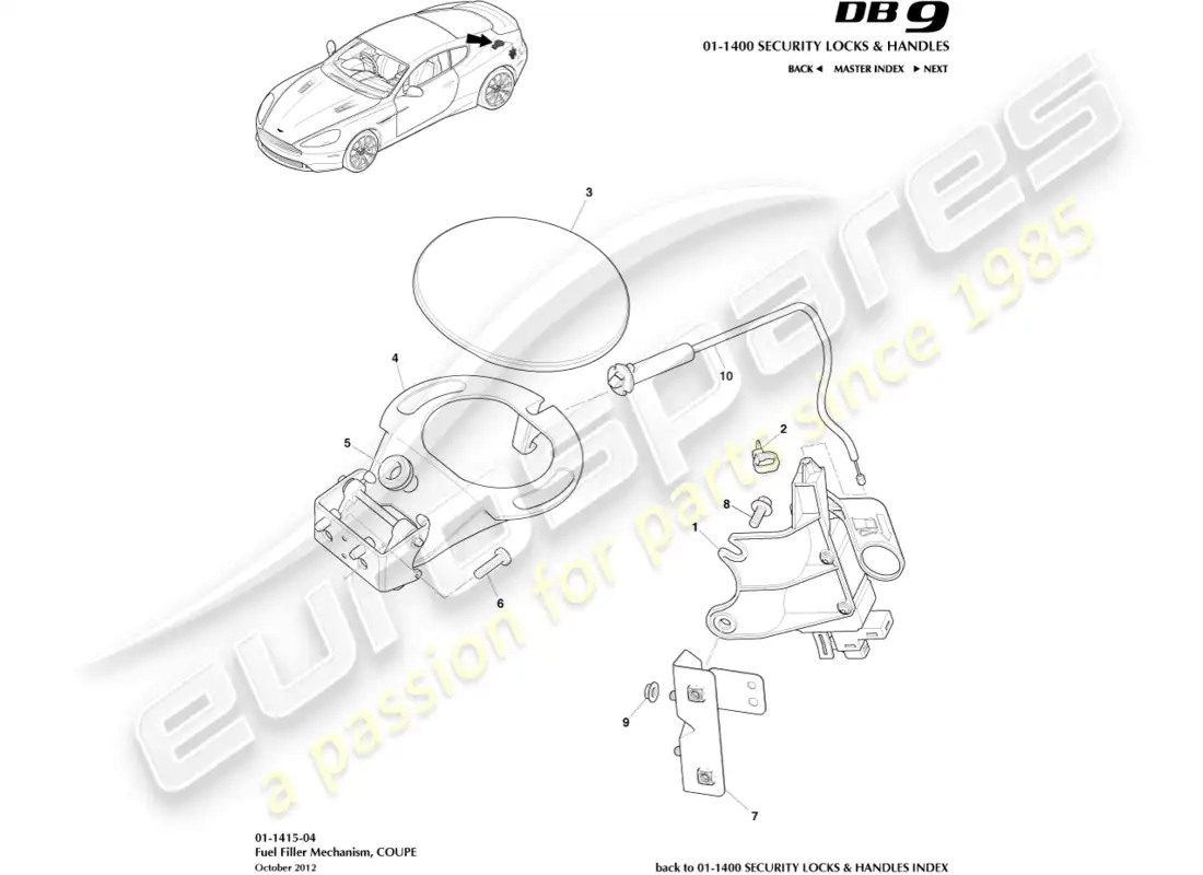 aston martin db9 (2017) fuel filler mechanism, coupe parts diagram