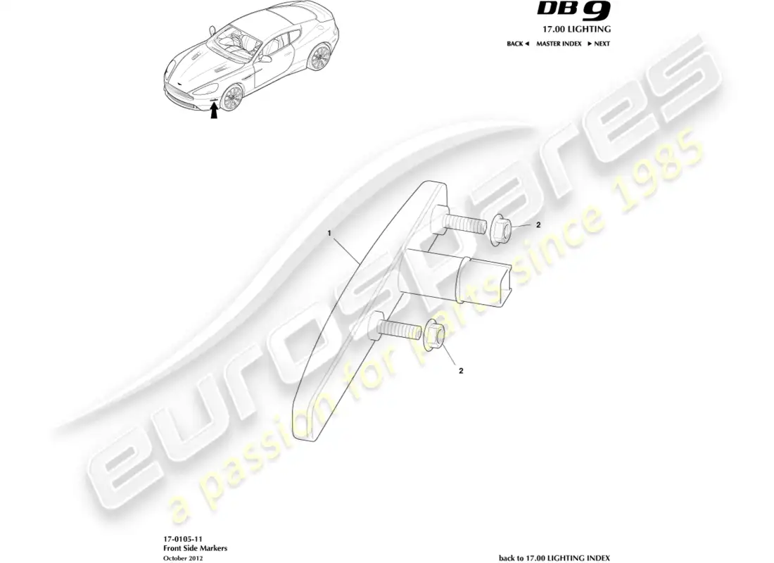 aston martin db9 (2015) front side markers parts diagram