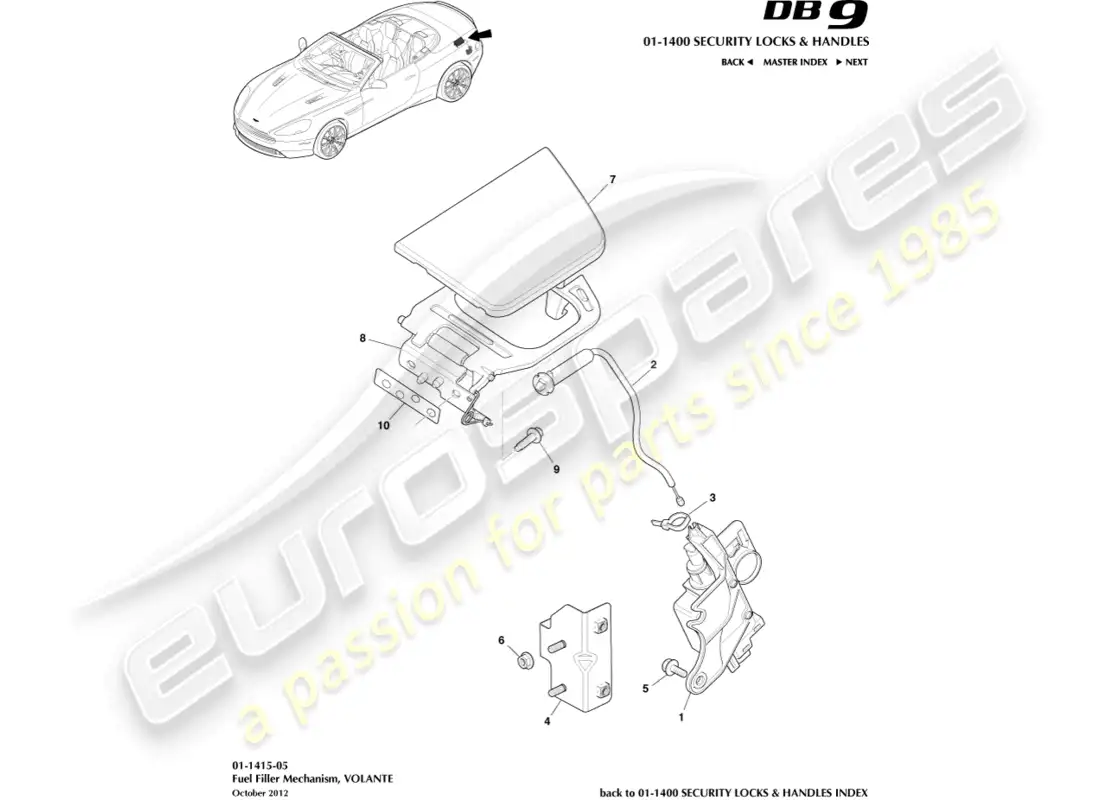 aston martin db9 (2017) fuel filler mechanism, volante parts diagram
