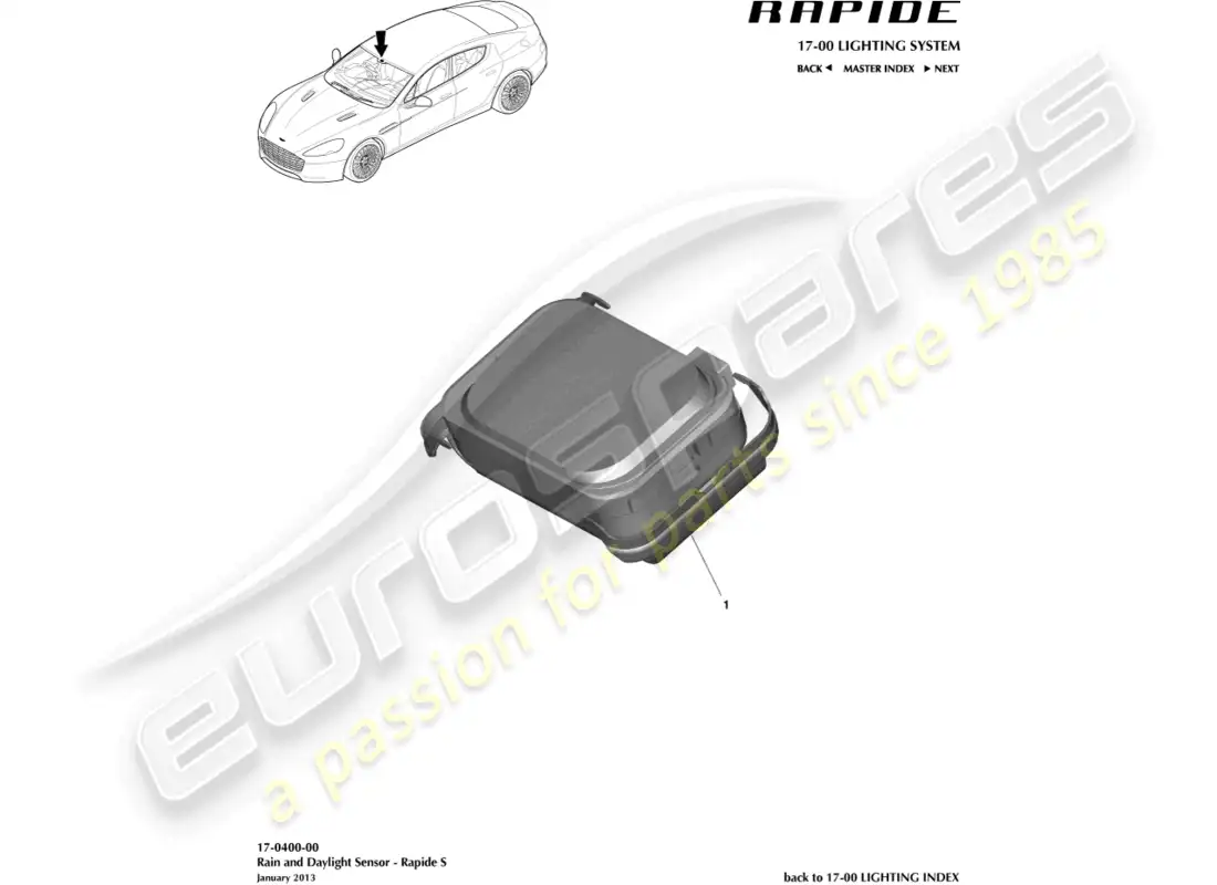 aston martin rapide (2012) rain & daylight sensor parts diagram