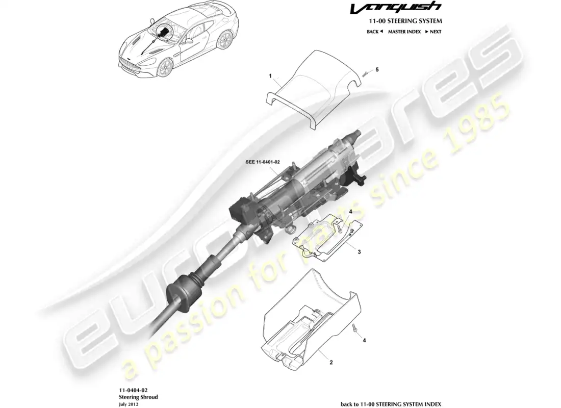 aston martin vanquish (2017) column shroud parts diagram