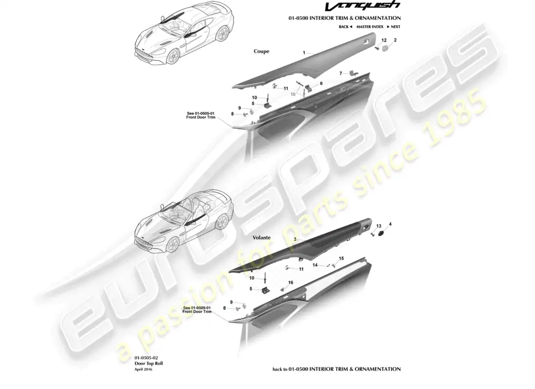 aston martin vanquish (2016) door top roll parts diagram