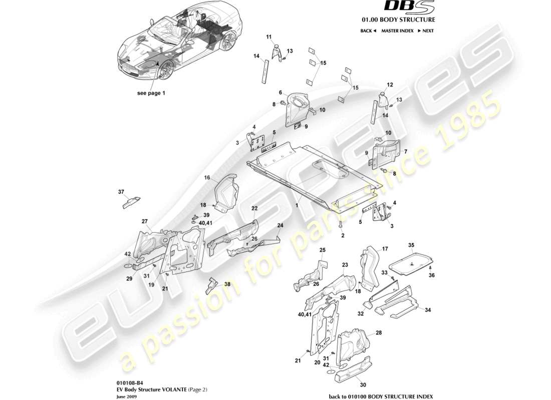 aston martin dbs (2013) ev structure, volante, page 2 part diagram