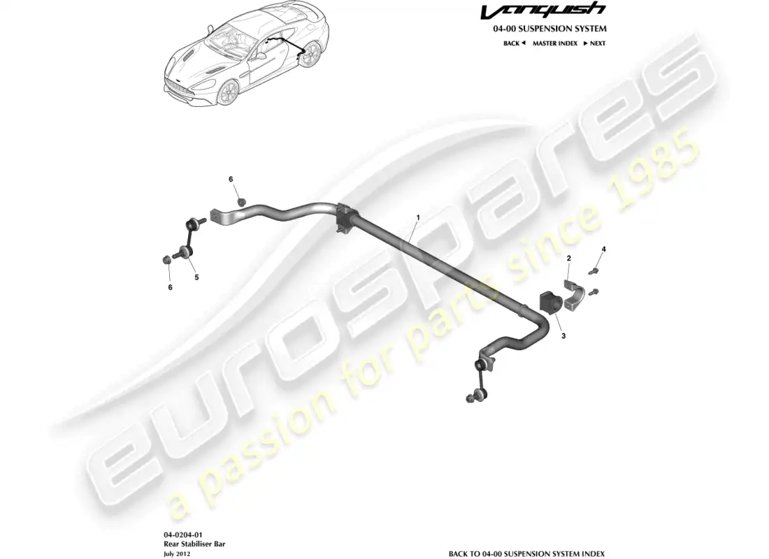 aston martin vanquish (2018) rear stabiliser bar parts diagram